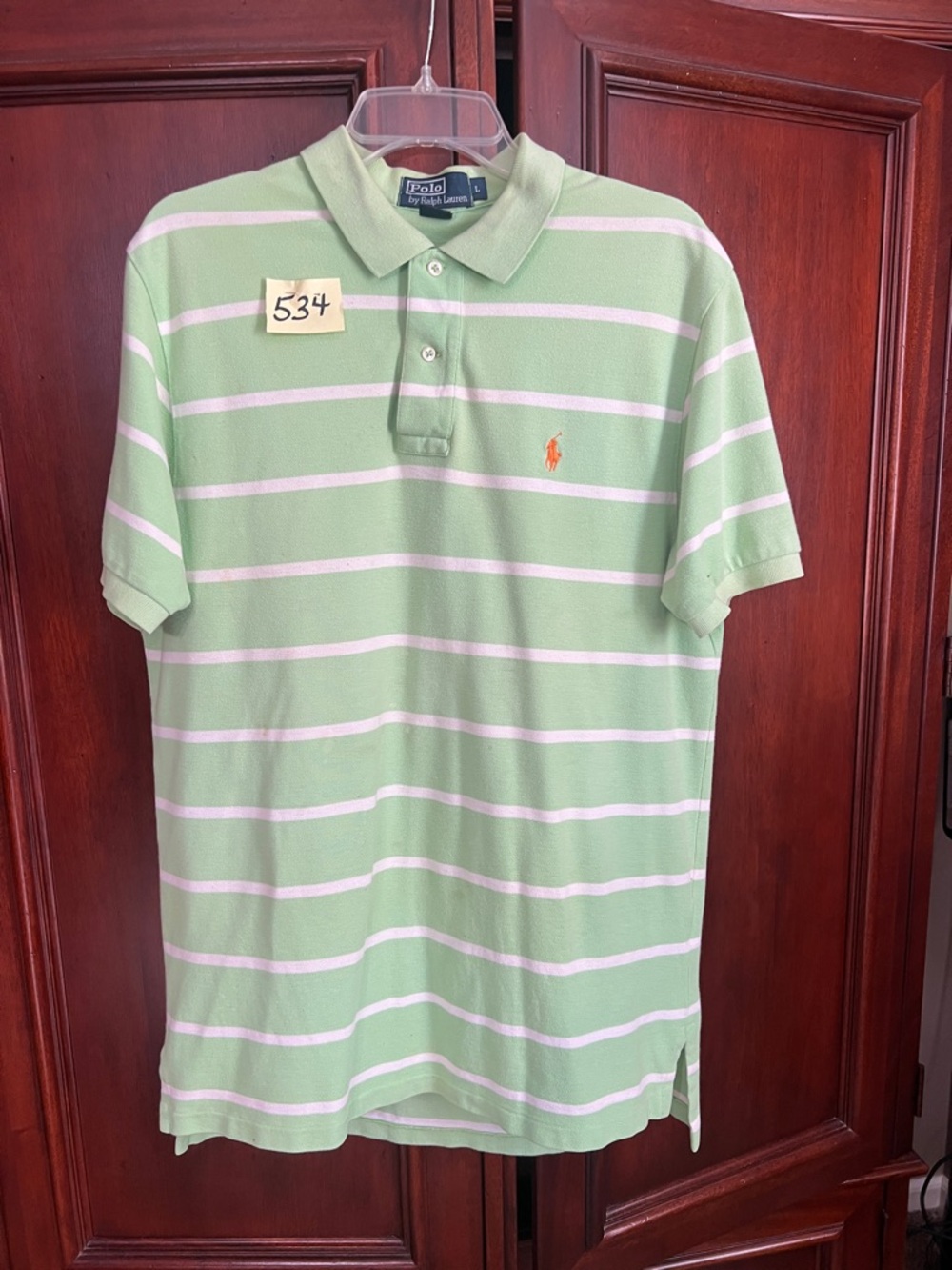 Polo by Ralph Lauren Men's Light Green and White Striped Polo size Large